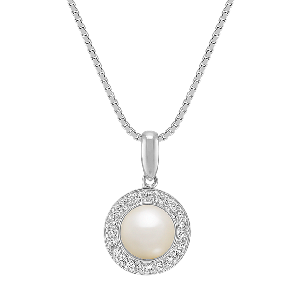 6.5mm Freshwater Cultured Pearl and Round Diamond Pendant (18'')