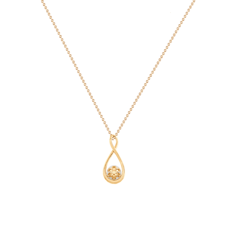 Chateau 6mm Akoya Pearl and Natural Diamond Pendant in 14K Yellow Gold (18 in)