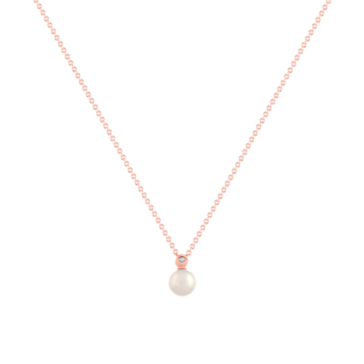 6mm Akoya Pearl and Round Natural Diamond Pendant (18 in)