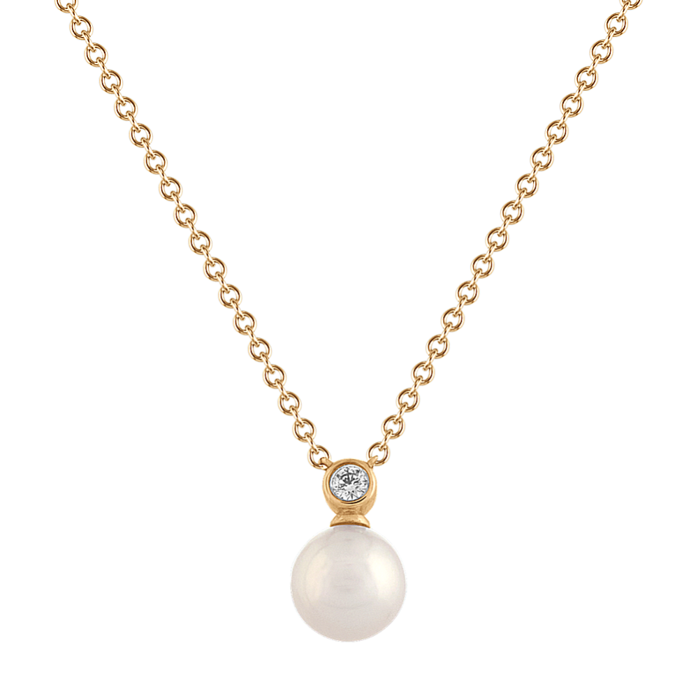 6mm Akoya Pearl and Round Diamond Pendant (18'')
