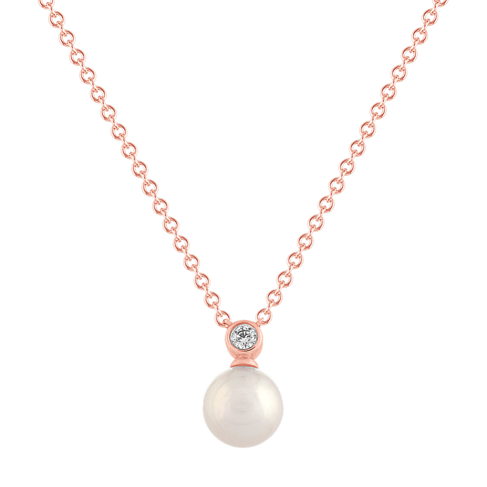 6mm Akoya Pearl and Round Diamond Pendant (18 in)