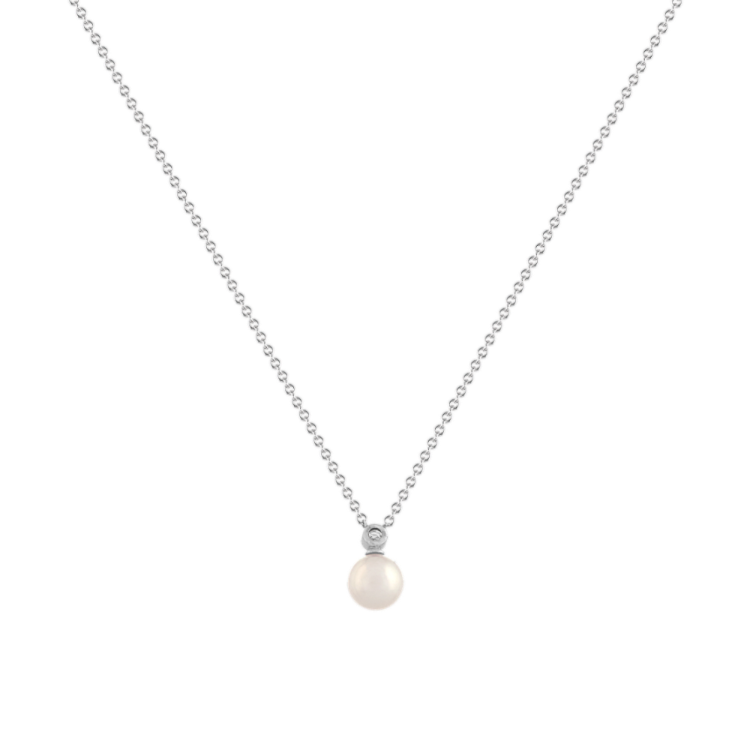 6mm Cultured Akoya Pearl and Natural Diamond Pendant (18 in)