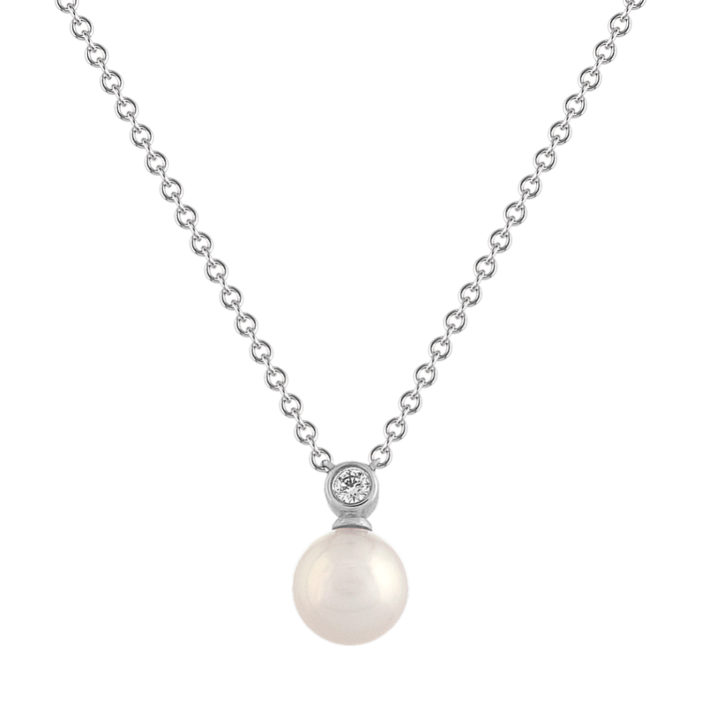 6mm Cultured Akoya Pearl and Diamond Pendant (18 in)
