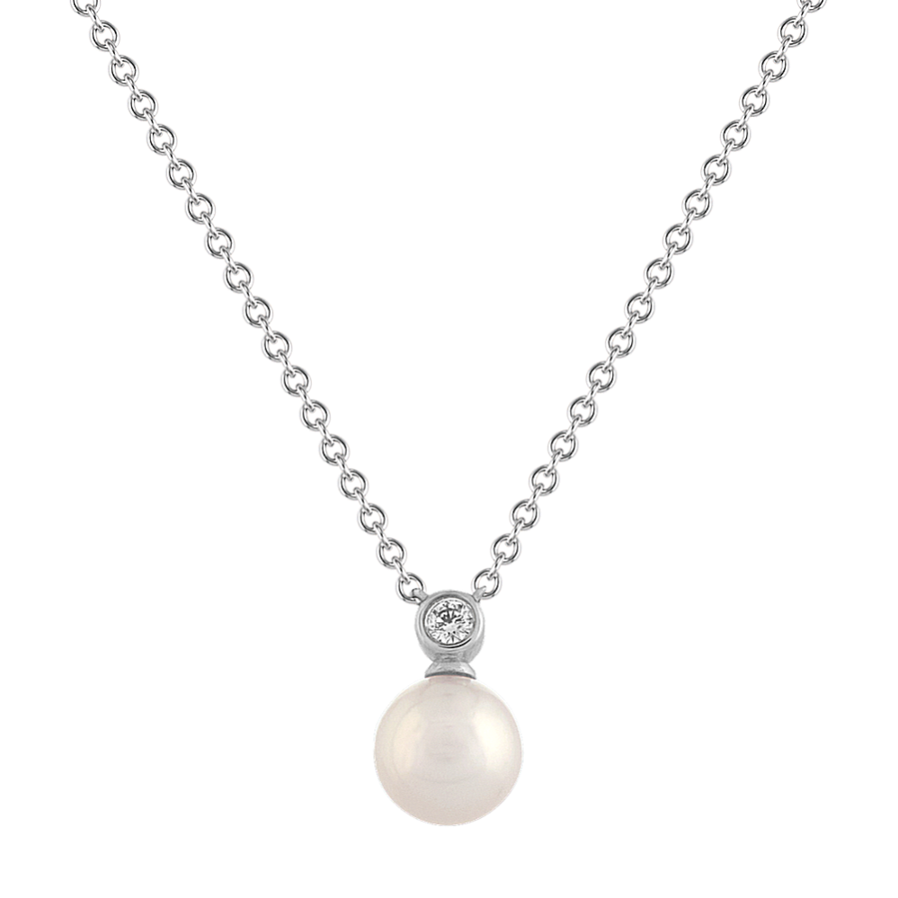 6mm Cultured Akoya Pearl and Diamond Pendant (18'')