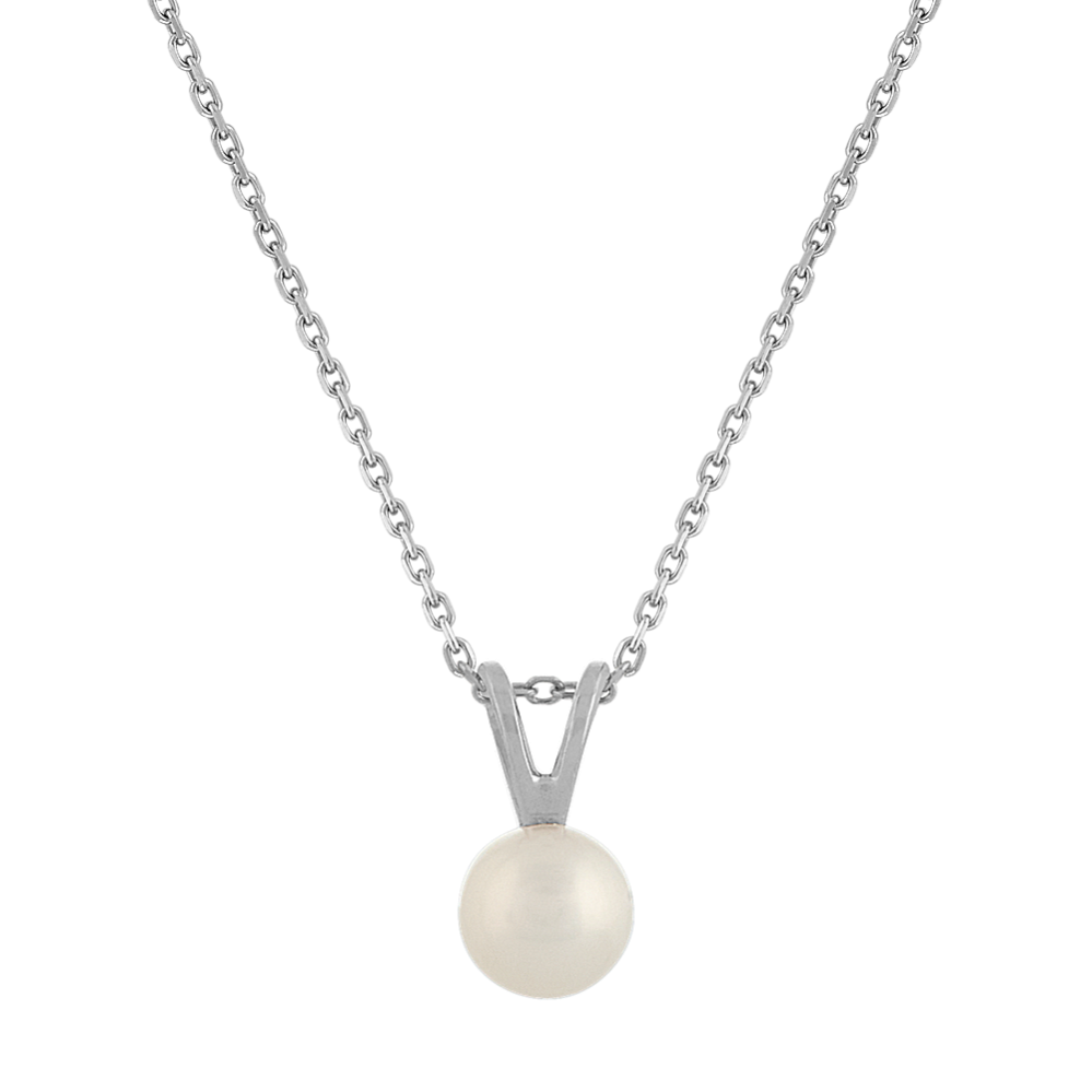 6mm Freshwater Pearl Solitaire Necklace in 14K White Gold (18 in)