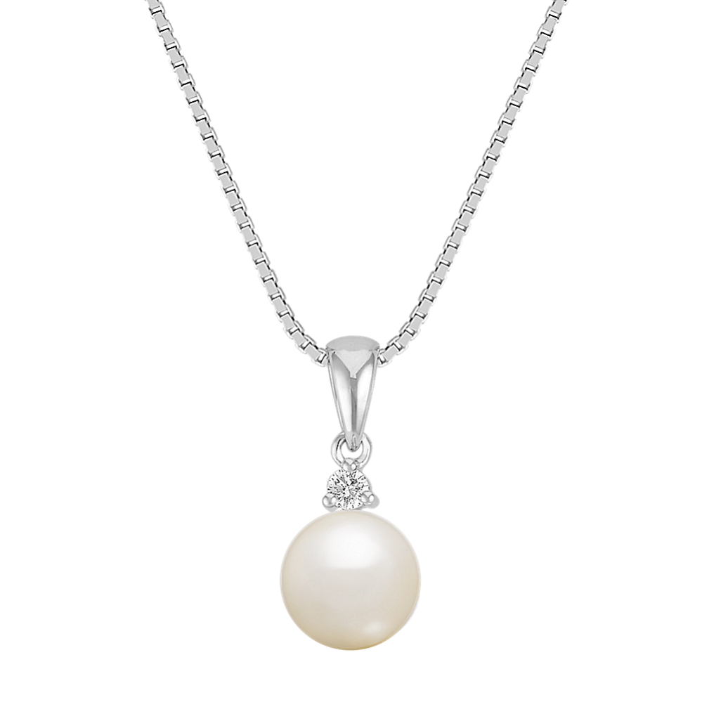 7.5mm Akoya Cultured Pearl and Diamond Pendant (18 in)