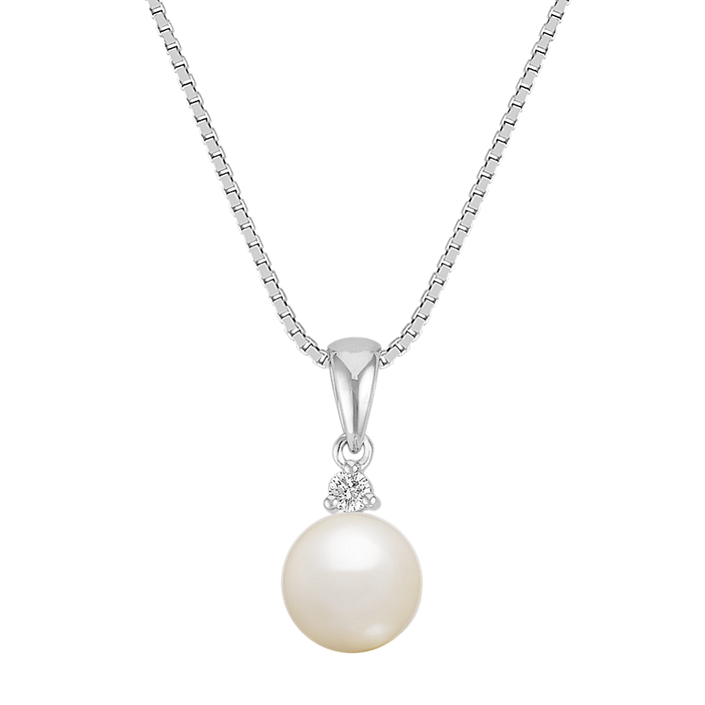 7.5mm Akoya Cultured Pearl and Diamond Pendant (18'')