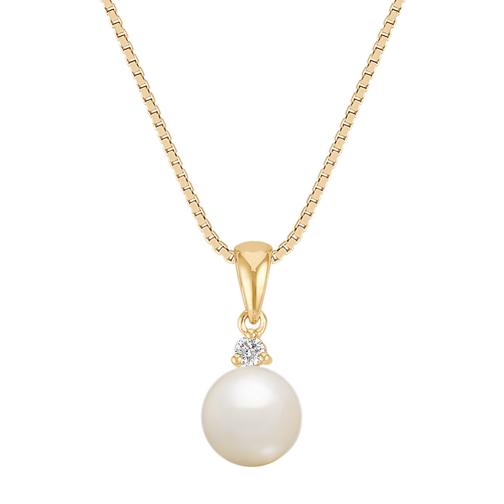 7.5mm Akoya Cultured Pearl and Diamond Pendant (18'')