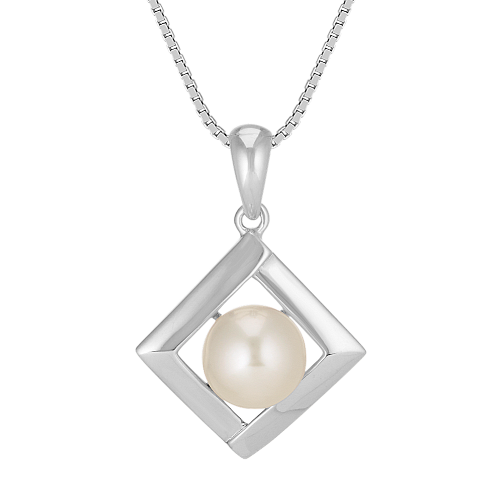 7.5mm Freshwater Cultured Pearl and Sterling Silver Square Pendant (18'')
