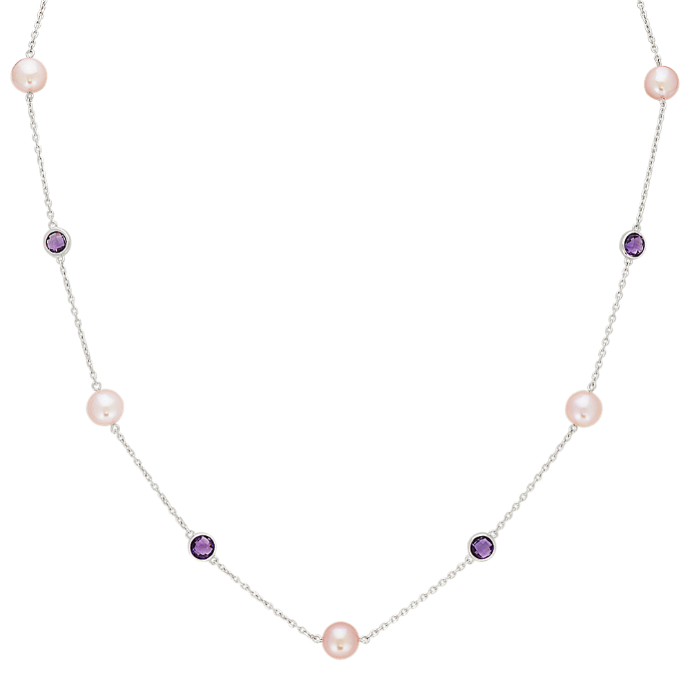 7.5mm Lavender Freshwater Cultured Pearl and Amethyst Necklace (20 in)