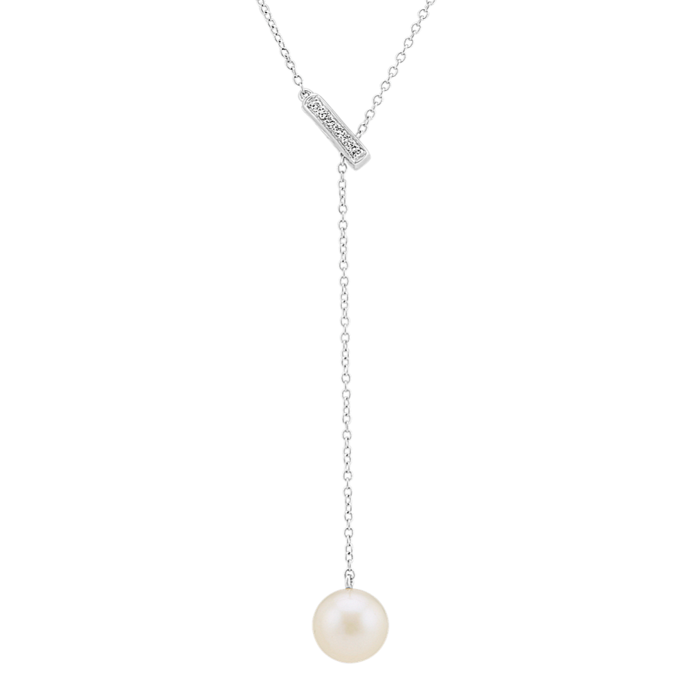 7.5mm Cultured Pearl and Diamond Lariat Necklace (22 in)