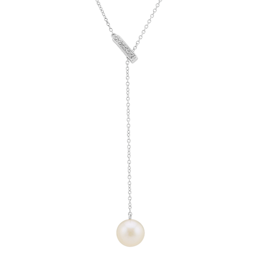 7.5mm Cultured Pearl and Diamond Lariat Necklace (22'')