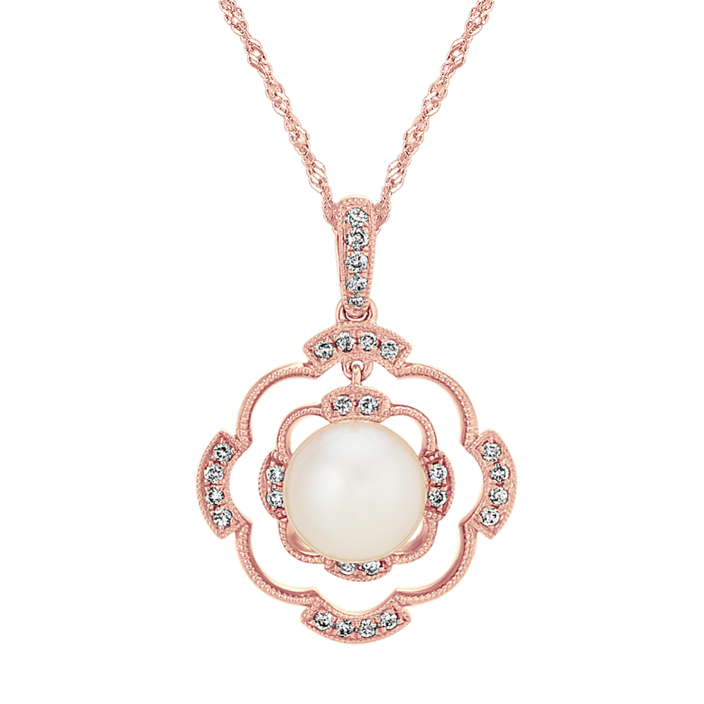 7mm Akoya Cultured Pearl and Diamond Pendant (20'')