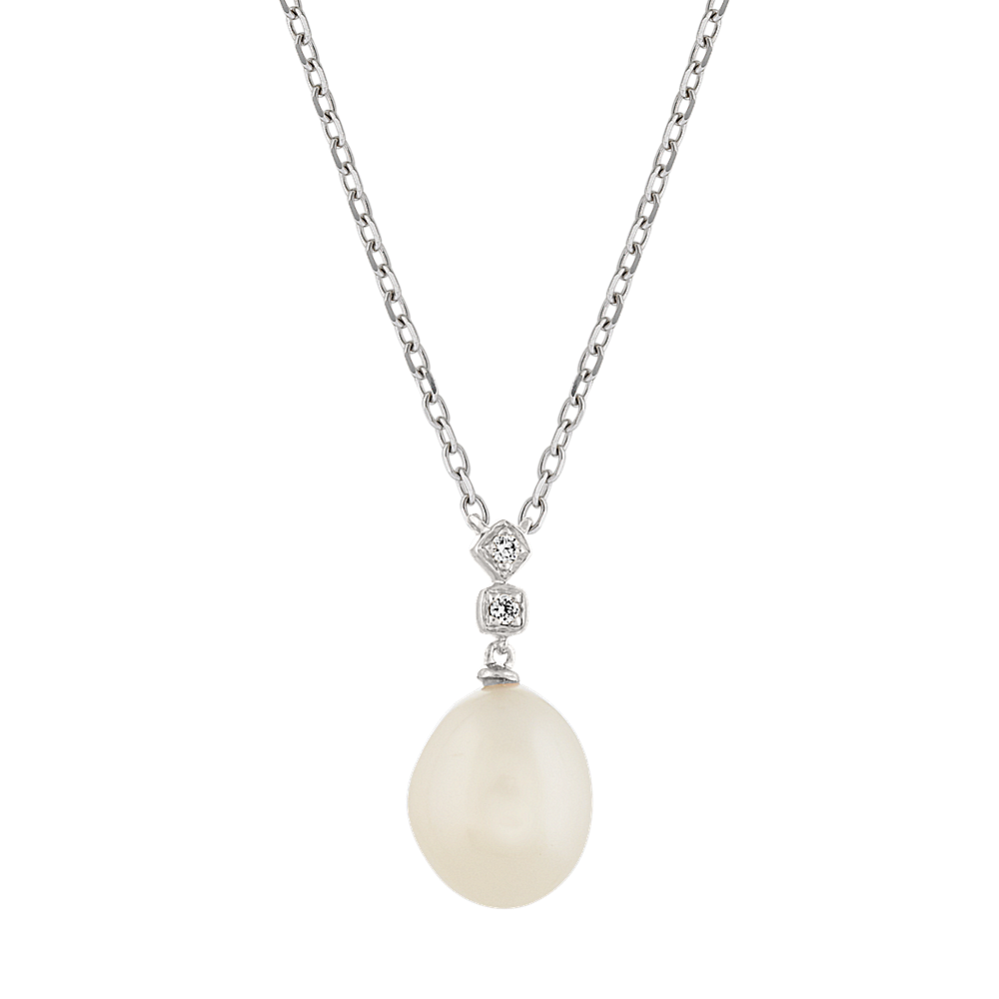 7mm Baroque Freshwater Pearl and Diamond Pendant (18 in)