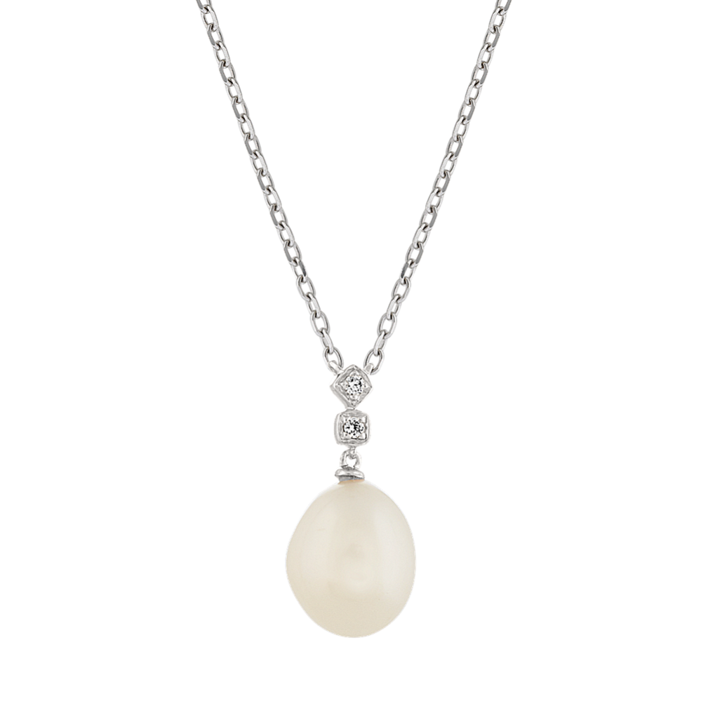 7mm Baroque Freshwater Pearl and Diamond Pendant (18'')