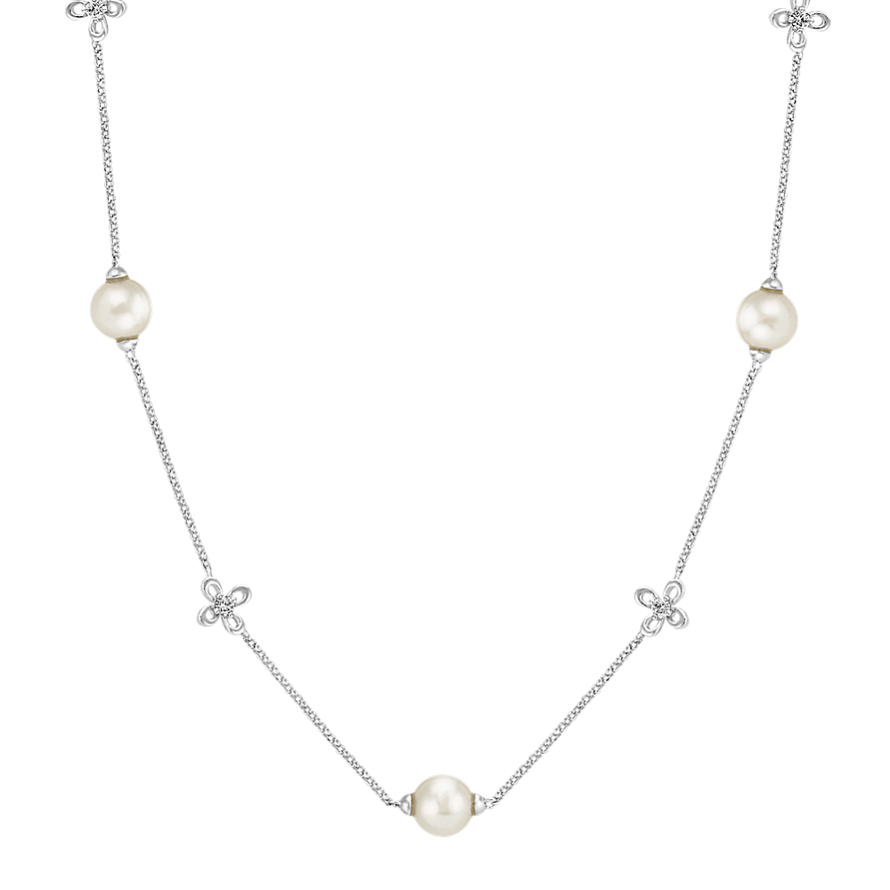 7mm Akoya Cultured Pearl and Diamond Necklace (18 in)