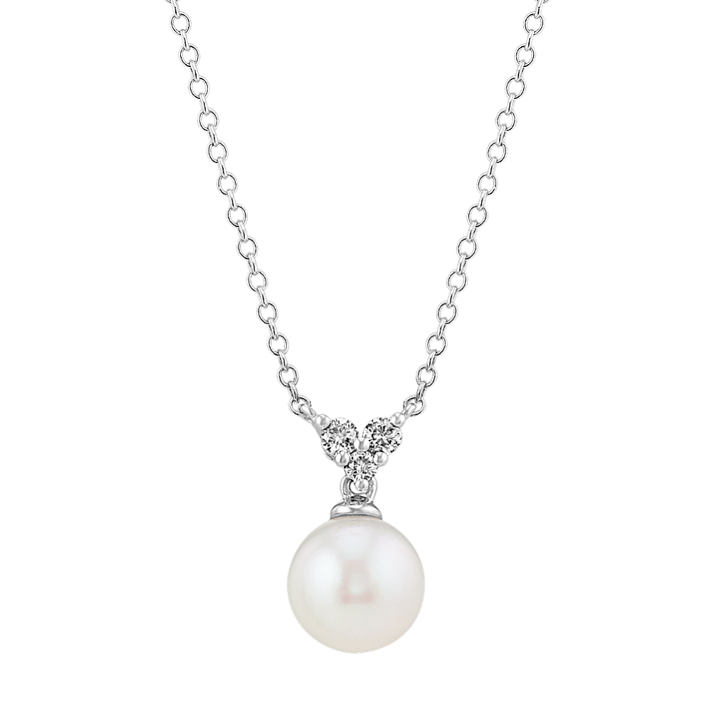 7mm Akoya Cultured Pearl and Diamond Necklace (18'')