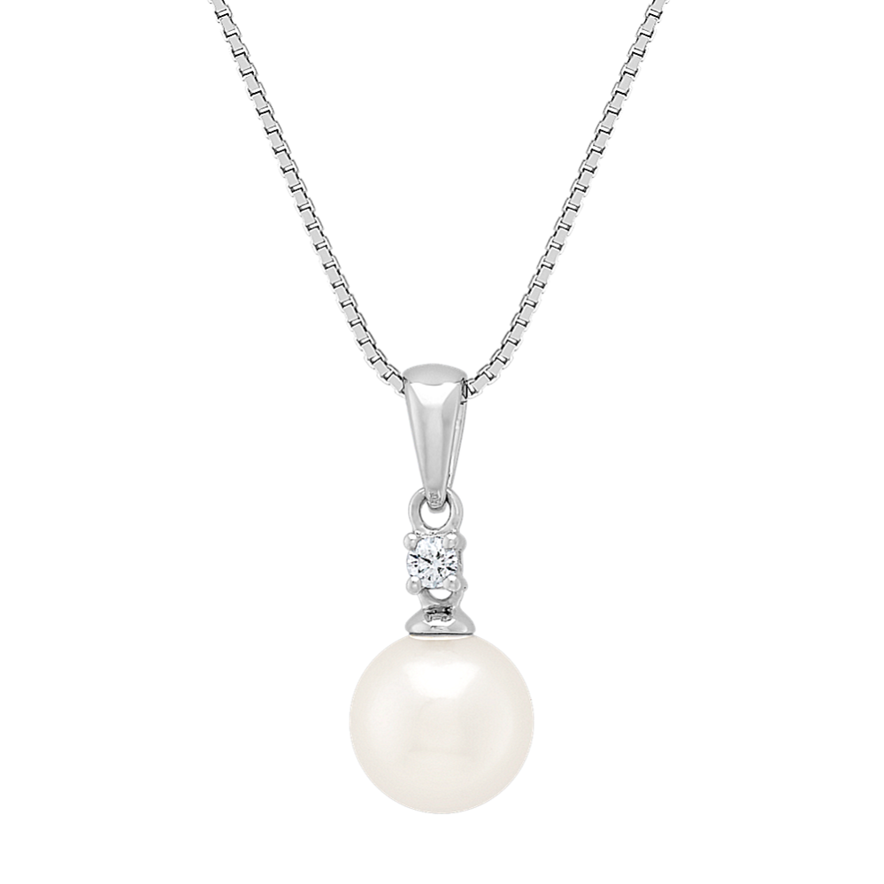 7mm Akoya Cultured Pearl and Round Diamond Pendant (18'')