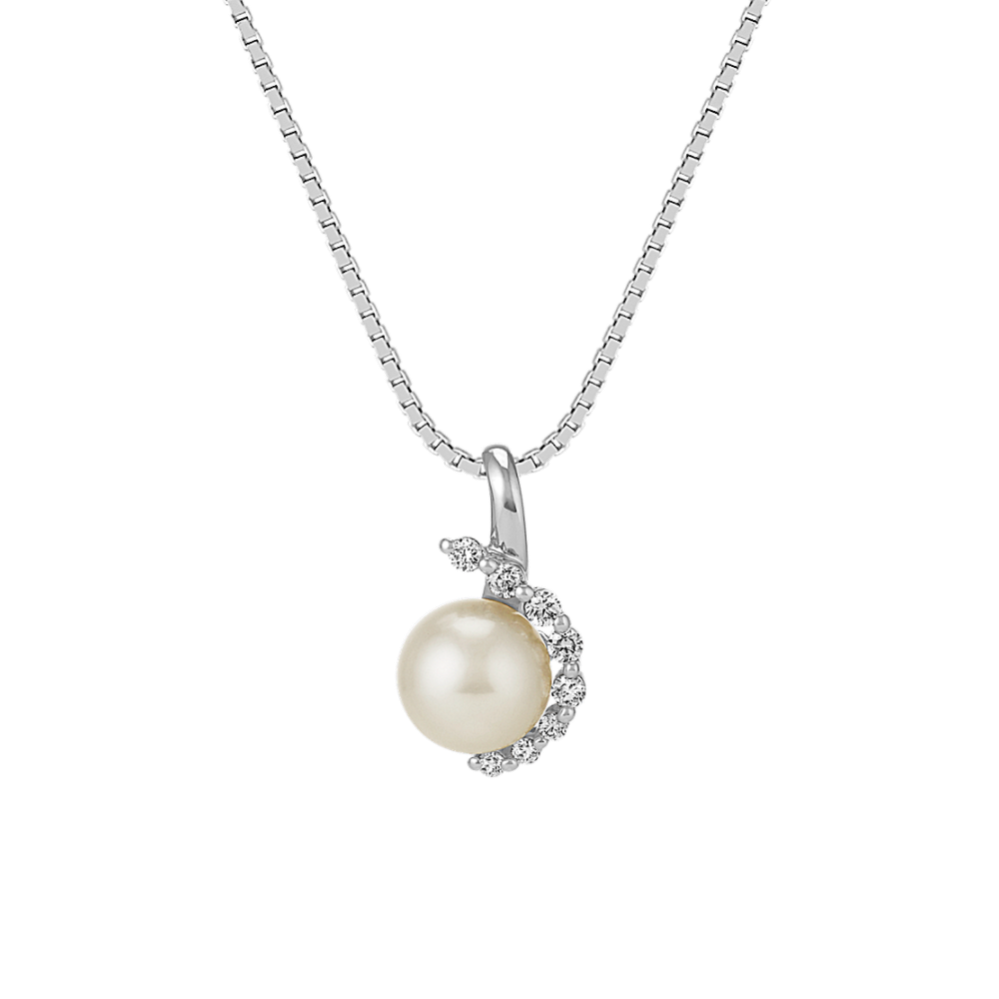7mm Akoya Cultured Pearl and Round Diamond Pendant (18 in)