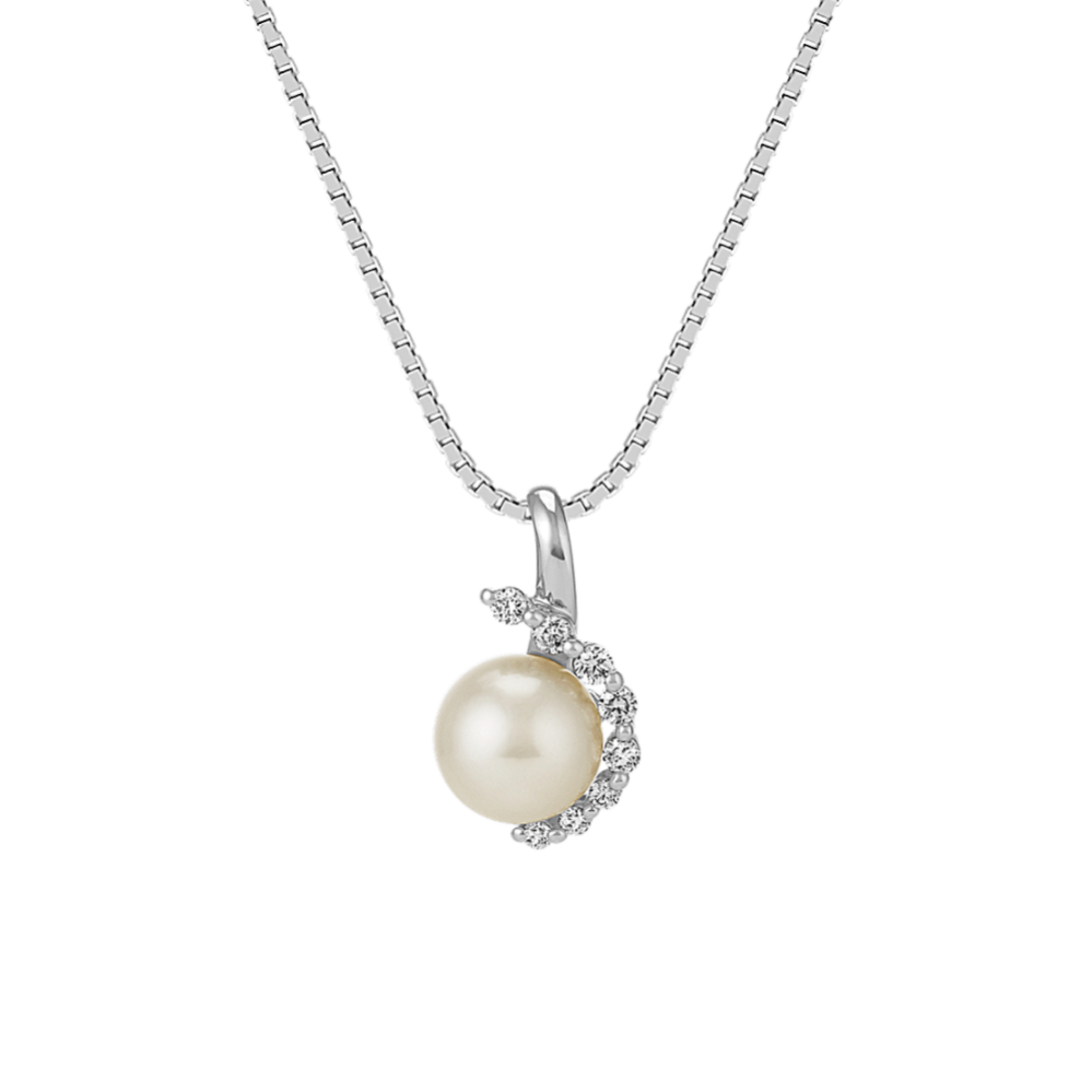 7mm Akoya Cultured Pearl and Round Diamond Pendant (18'')