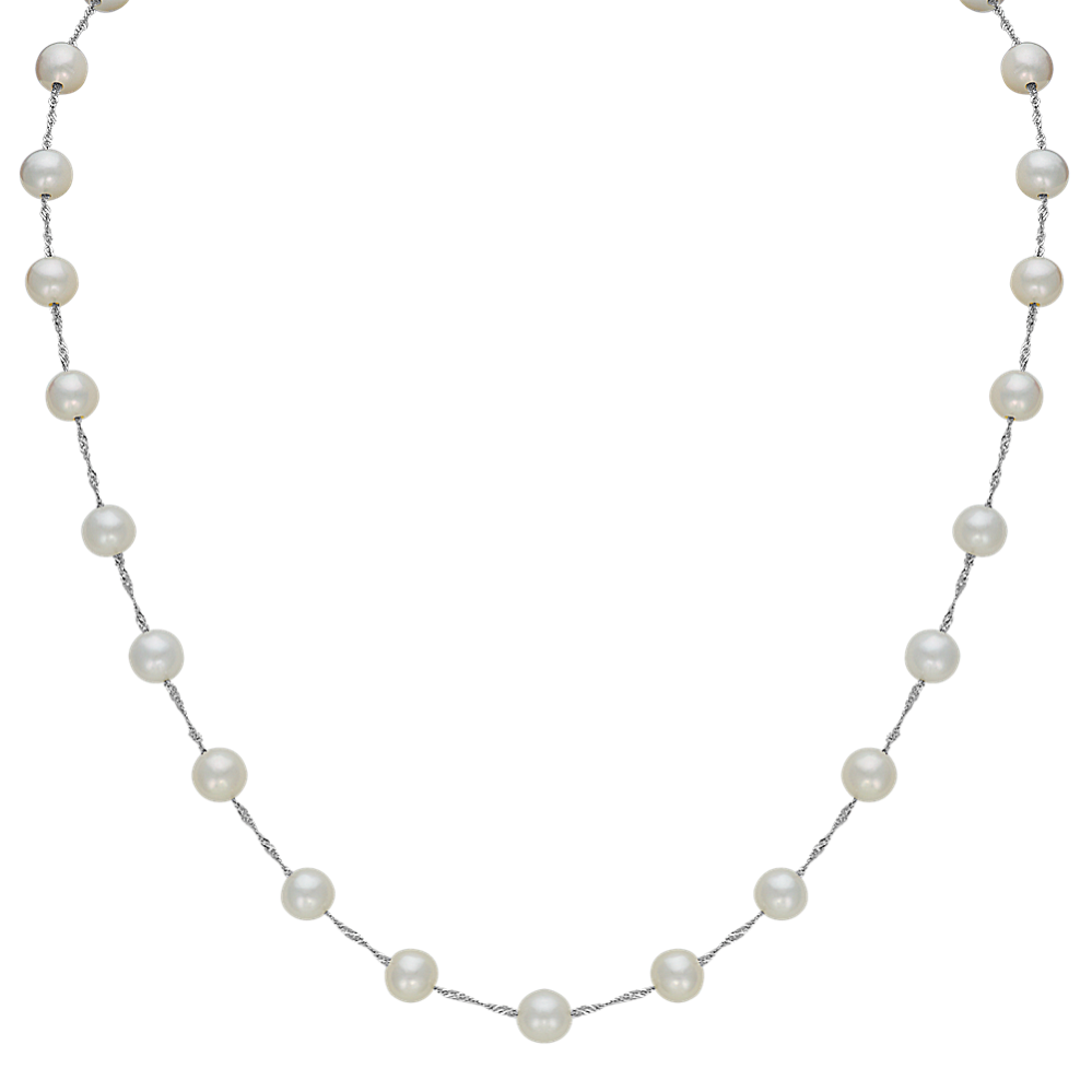7mm Freshwater Cultured Pearl Tin Cup Necklace (18 in)