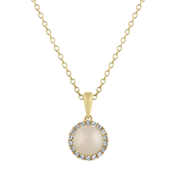 7mm Freshwater Pearl and Diamond Pendant (18'')