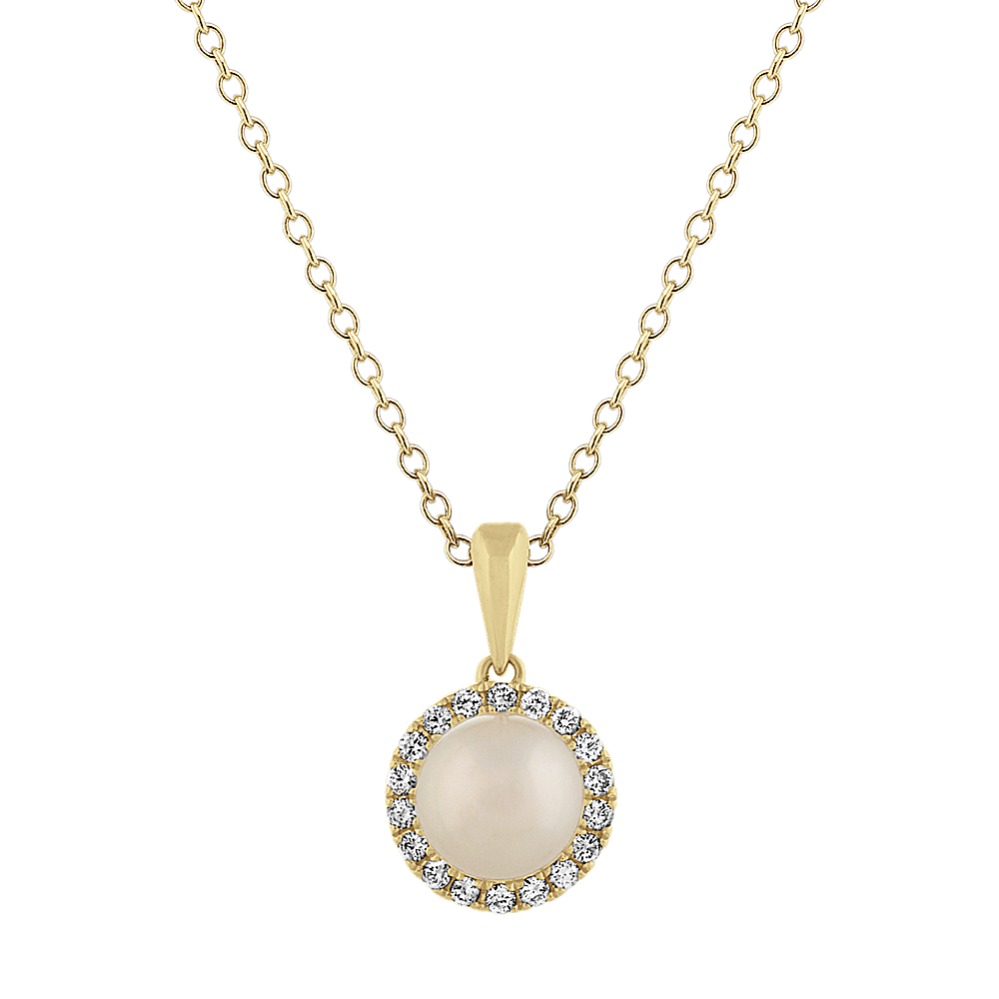 7mm Freshwater Pearl and Diamond Pendant (18'')