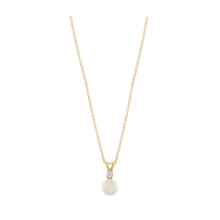 Pearl and Natural Diamond Matching Earrings and Pendant Set