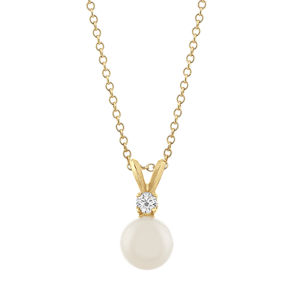 7mm Pearl and Diamond Pendant (18 in)