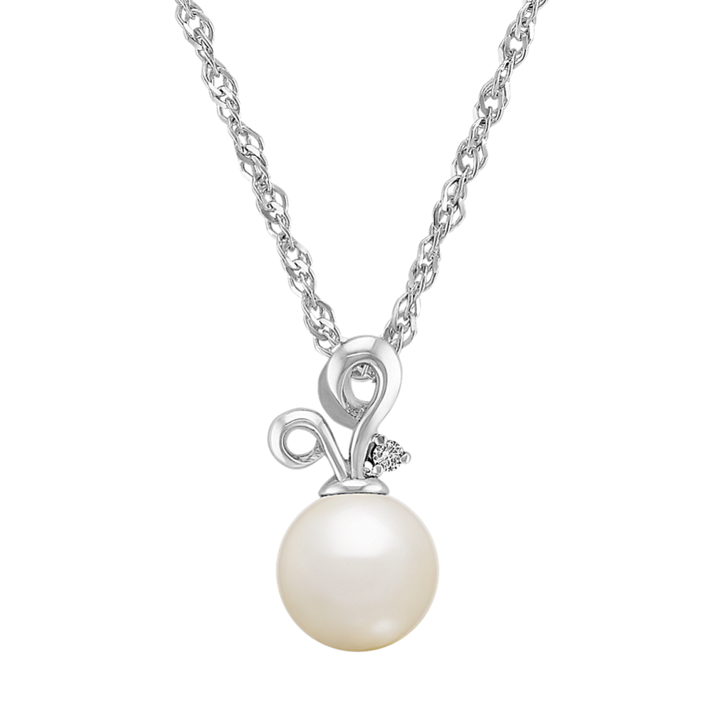 8.5mm Freshwater Cultured Pearl and Diamond Sterling Silver Pendant (18 in)