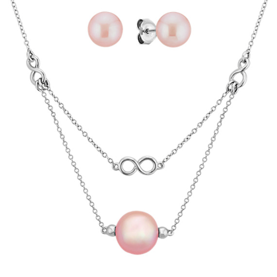 8 5mm Pink Cultured Freshwater Pearl Infinity Necklace Earring Set 8 5mm Pink Cultured Freshwater Pearl Infinity Necklace Earring Set 18
