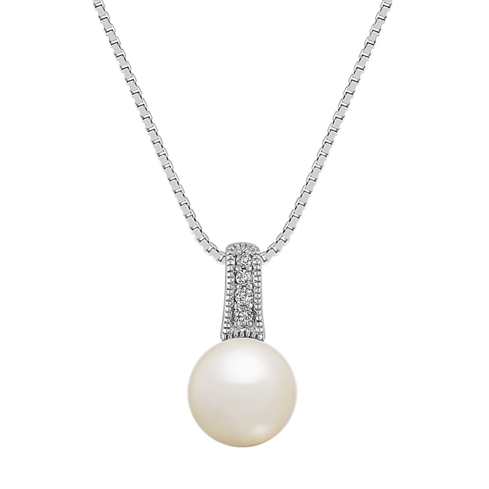 8mm Akoya Cultured Pearl and Diamond Pendant (18 in)
