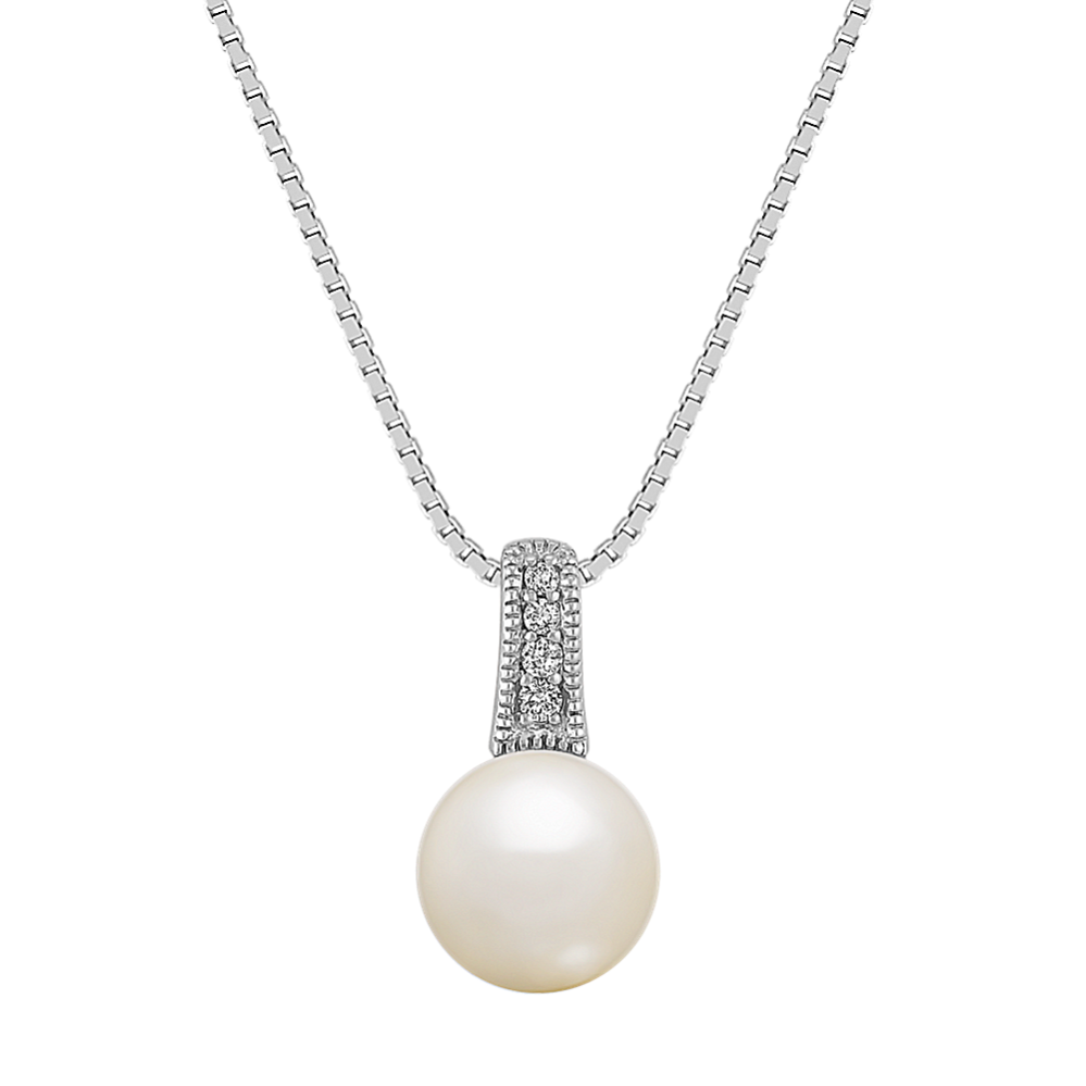 8mm Akoya Cultured Pearl and Diamond Pendant (18'')