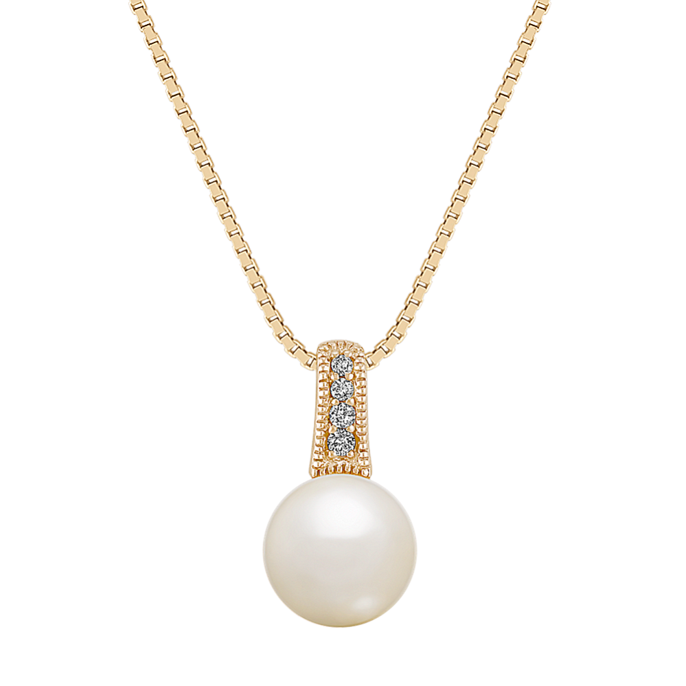 8mm Akoya Cultured Pearl and Diamond Pendant (18'')