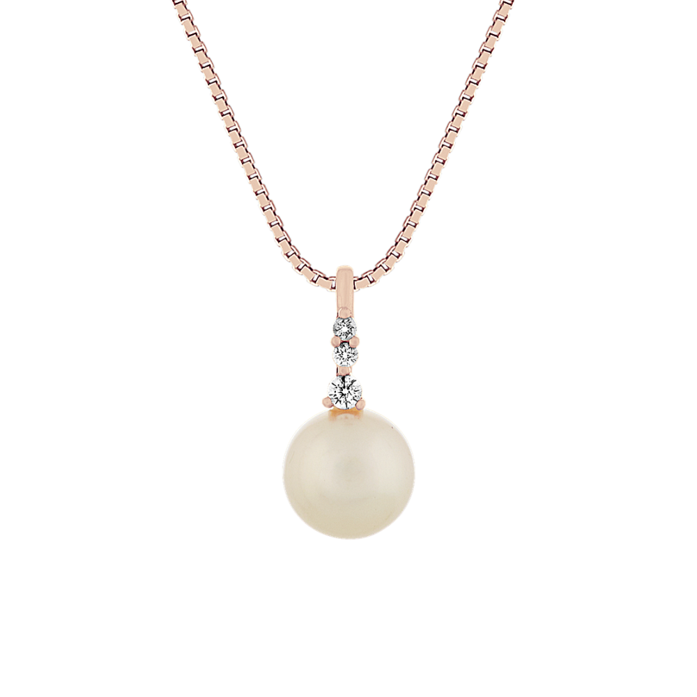 8mm Akoya Pearl and Natural Diamond Pendant (18 in)