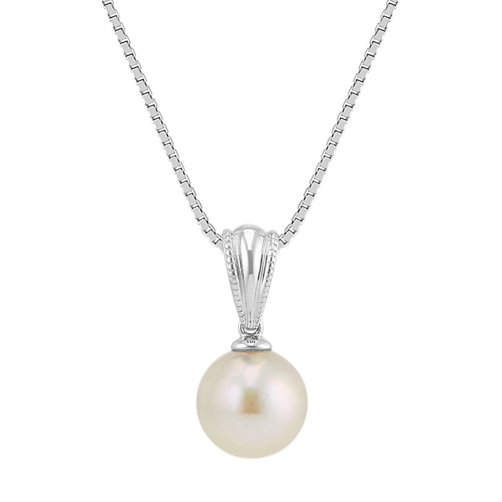 8mm Akoya Cultured Pearl Solitaire 14k White Gold Pendant (18 in)