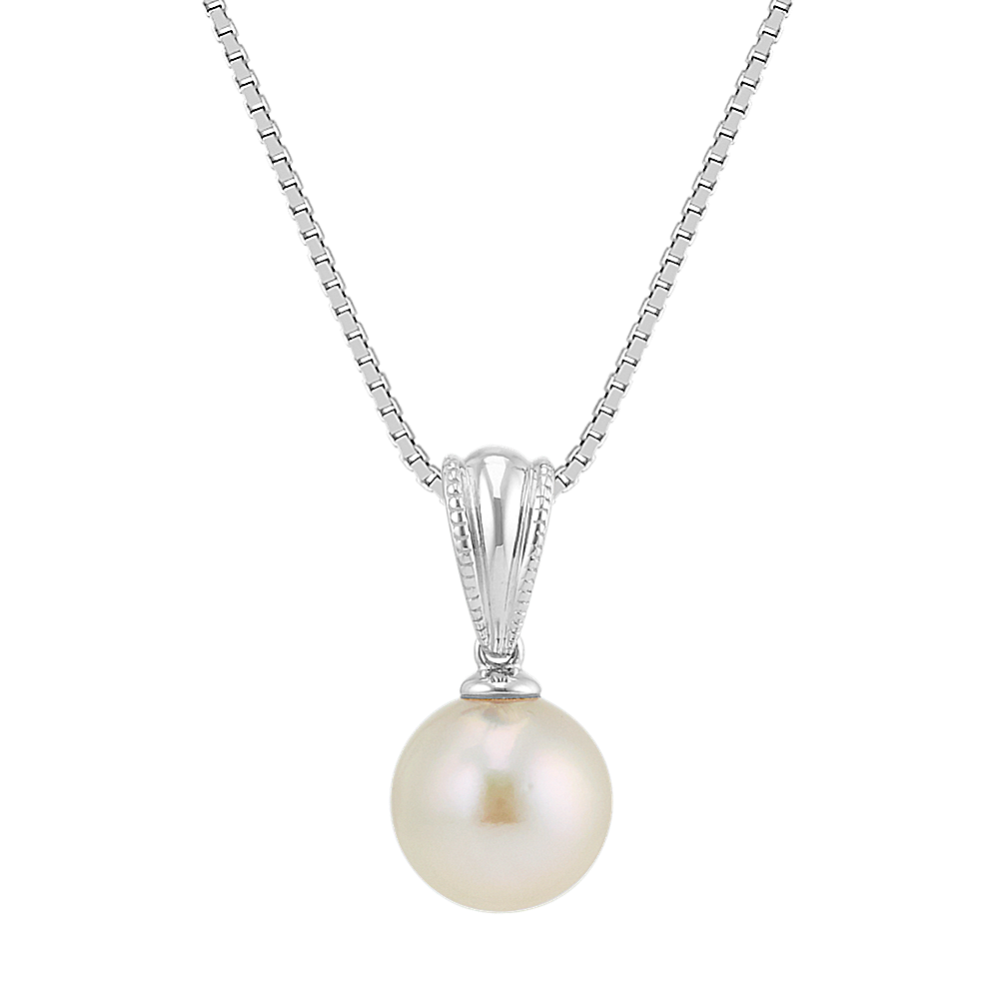 8mm Akoya Cultured Pearl Solitaire 14k White Gold Pendant (18'')