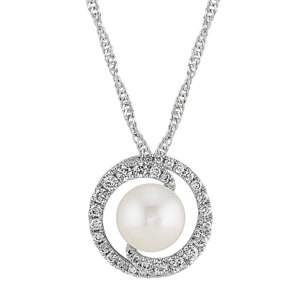 8mm Cultured Akoya and Diamond Pendant (20'')