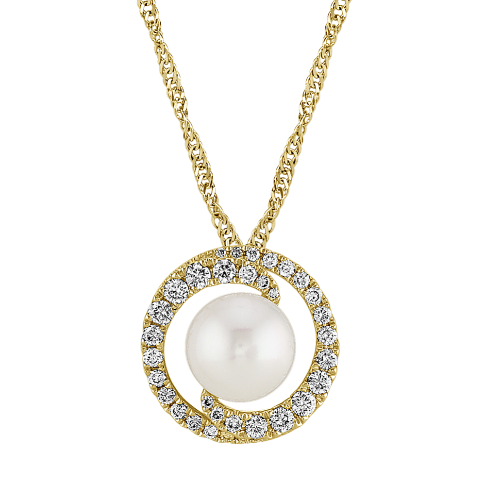 8mm Cultured Akoya and Diamond Pendant (20'')