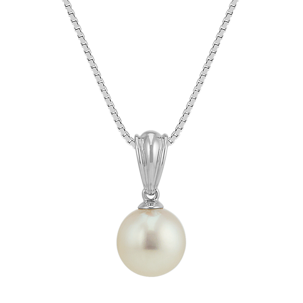 8mm Freshwater Cultured Pearl Solitaire 14k White Gold Pendant (18 in)