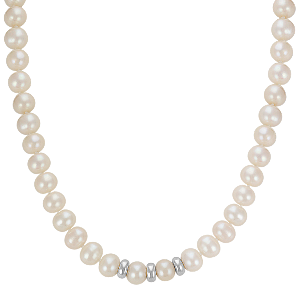 8mm Freshwater Cultured Pearl Strand with Sterling Silver Stations (18 in)