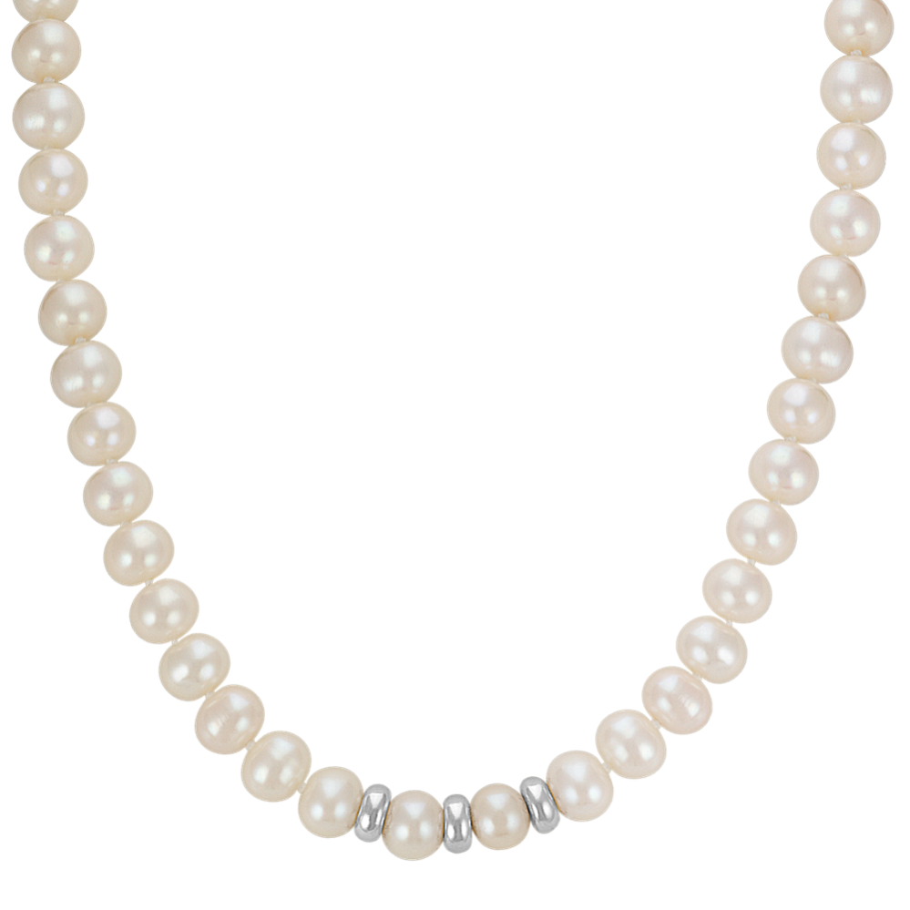8mm Freshwater Cultured Pearl Strand with Sterling Silver Stations (18'')