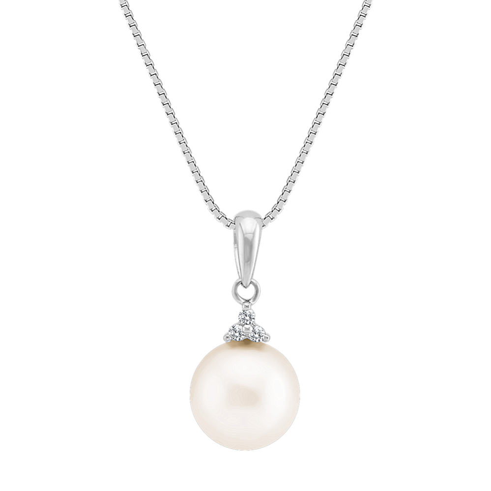 8mm Freshwater Cultured Pearl and Diamond Pendant (18'')