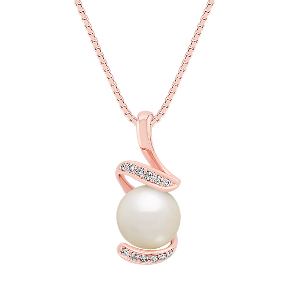 8mm Freshwater Cultured Pearl and Round Diamond Pendant in Rose Gold (18 in)