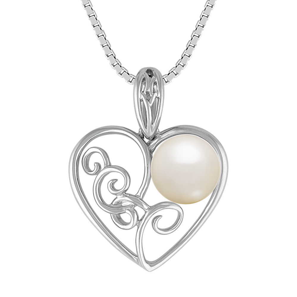 8mm Freshwater Cultured Pearl and Sterling Silver Heart Pendant (18 in.)