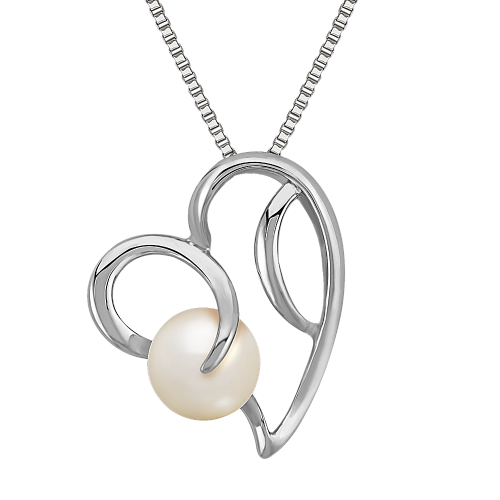 8mm Freshwater Cultured Pearl and Sterling Silver Heart Pendant (18 in)
