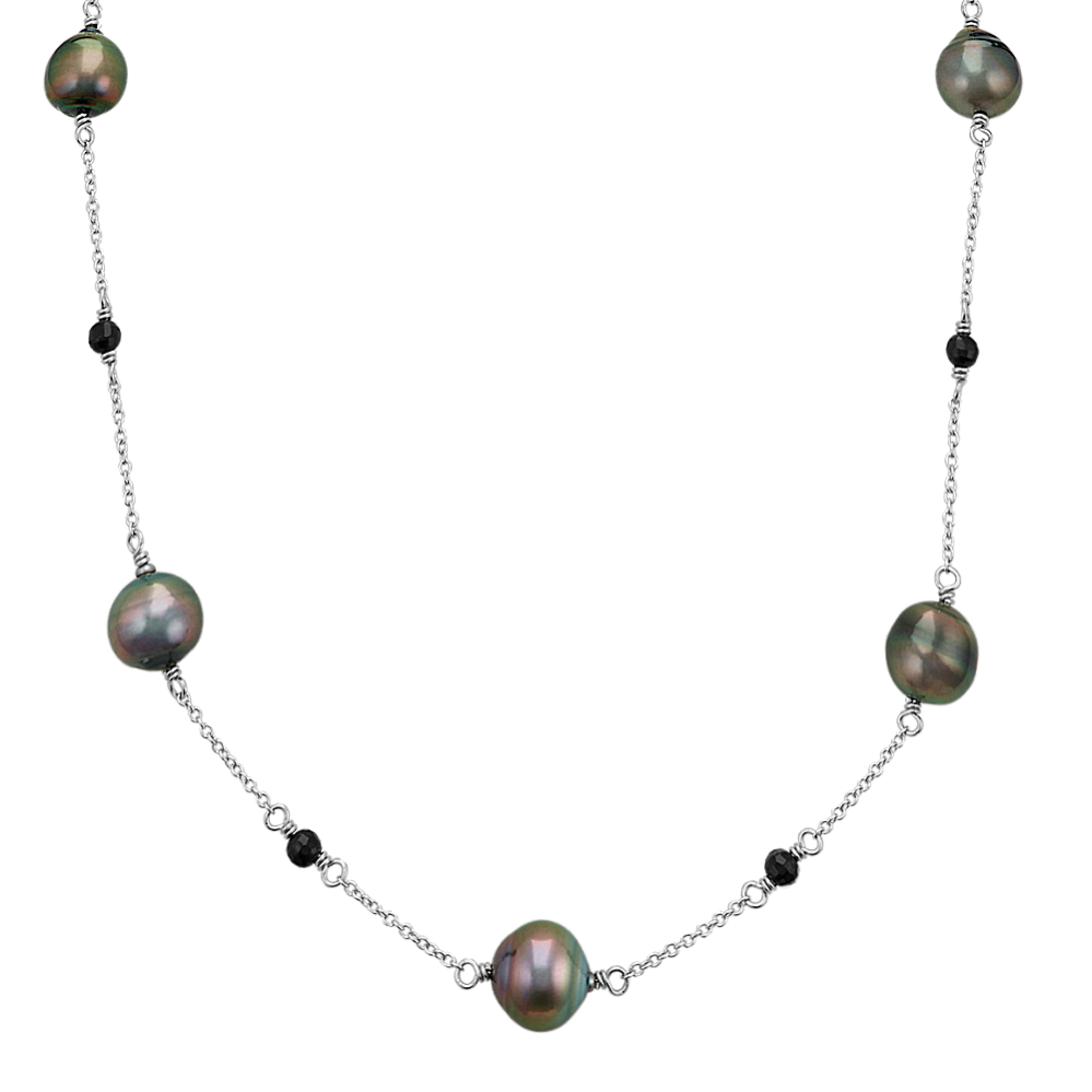 8mm Tahitian Cultured Pearl and Black Agate Necklace (18'')