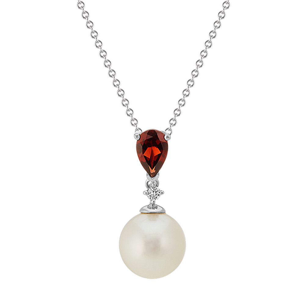 8mm Freshwater Cultured Pearl Diamond and Garnet Necklace (20 in)