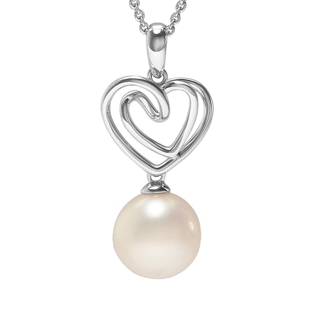 8mm Freshwater Cultured Pearl Heart Pendant (20 in)