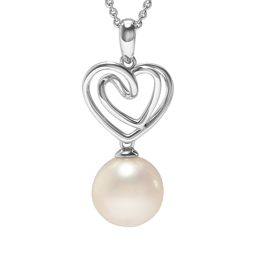 8mm Freshwater Cultured Pearl Heart Pendant (20'')